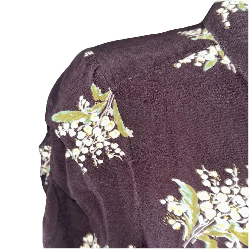 Free People Lovely Mini Dress Size XS Plum Brown Floral Button Down Collar Boho - Picture 7 of 9